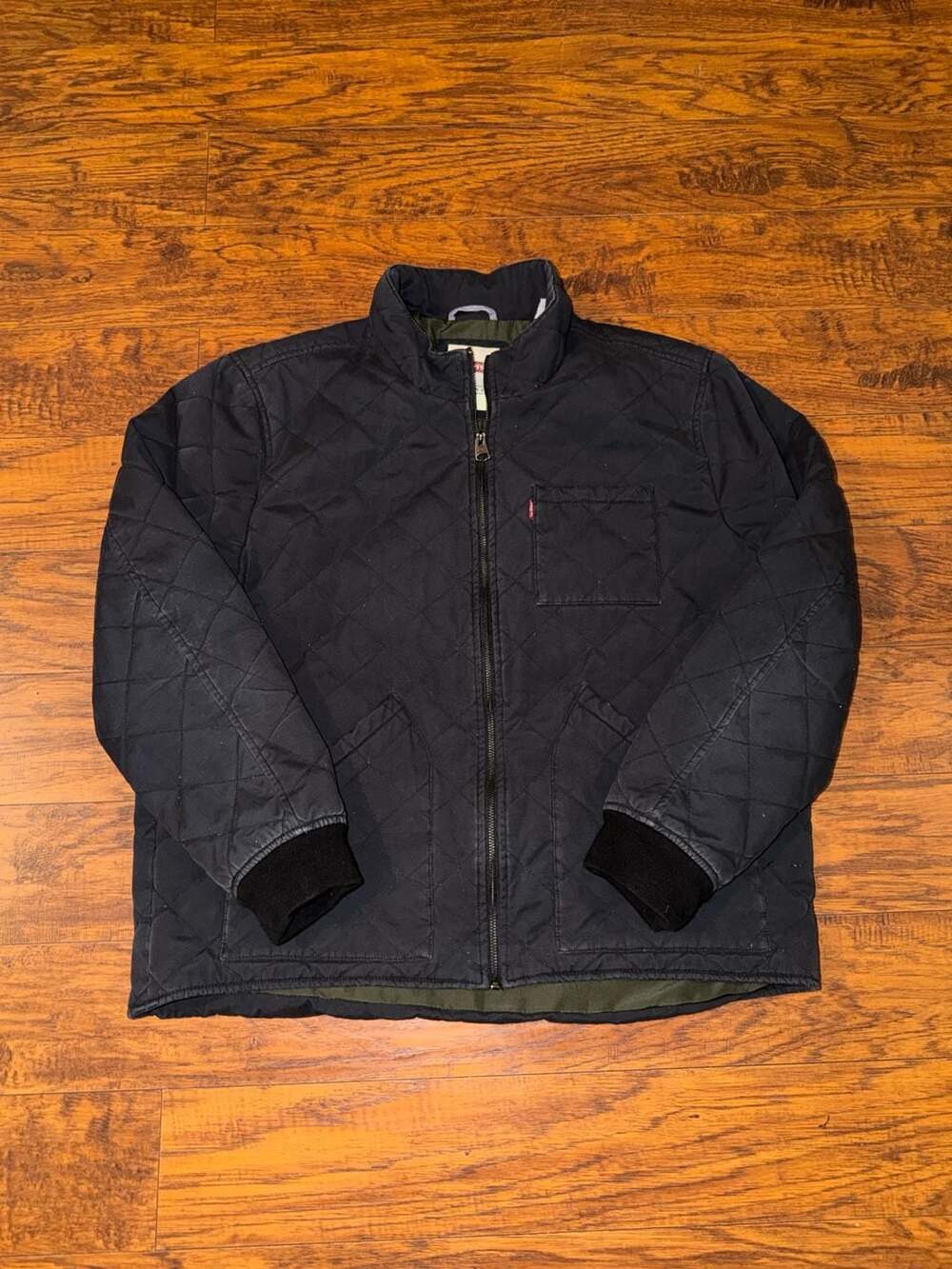 Levis Diamond Quilted Jacket Size XL Black Cotton Bomber